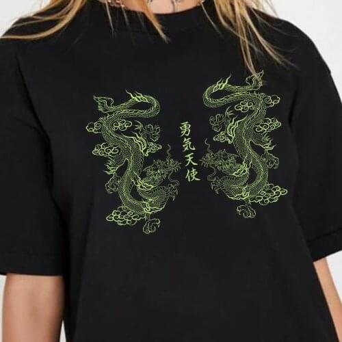 Dragon Print Vintage T Shirt Women Edgy Fashion Punk Streetwear T-Shirt Harajuku Graphic Tees Grunge Aesthetic Clothes Tops