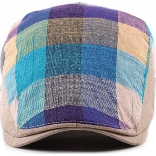 Spring Summer Color Plaid Newsboy Caps Men Cotton Flat Peaked Cap Women Painter Beret Hats 05