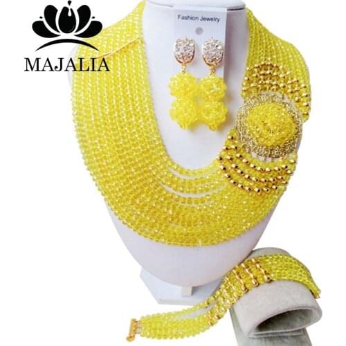Classic Nigeria Wedding african beads jewelry set yellow Crystal necklace bracelet Bridal Jewelry sets Free shipping KL-1043
