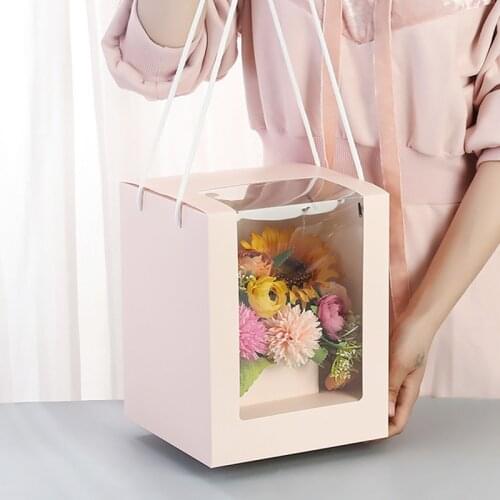 Square Flower Transparent Storage Boxes Paper Flower Packing Boxes Handy Bucket Holders Florist Gift Wedding Party Bag