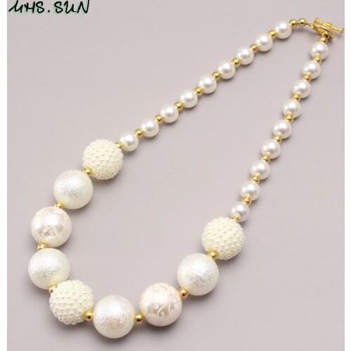 MHS.SUN Baby kids white beads chunky necklace cute child girl bubblegum beads necklace handmade jewelry for party 1pcs