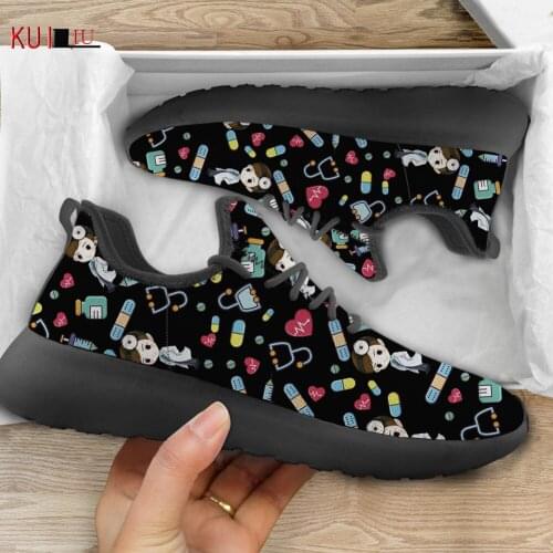 KUILIU Men Custom Cute Doctor Cartoon Print Vulcanized Shoes Breathable Mesh Knitting Sneakers 2021 New Outdoor Sport Footwear