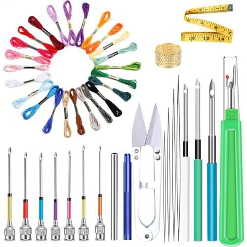Nonvor DIY Punch Needle Tool Kit Embroidery ThreadPunch Needles Yarn Scissors Threader for Sewing Cross Stitching