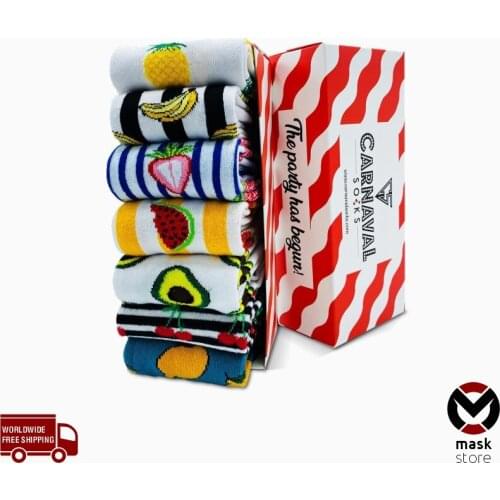 Women 2021 Cotton Socks 7 Pairs/14 Pcs Fruit Series Comfortable Unisex Smiling Face Funny Colorful Slippers Short Ankle