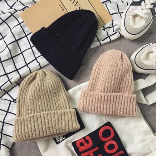 2020 New Solid Wool Beanie Knitted Warm Soft Trendy Winter Hats Simple Men Women Wool Casual Caps Elegant All-match Beanie