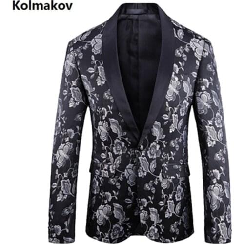 2020 Spring new Mens Printed Blazer Men fashion European style Jacket Slim Fit Mens Stage Singer Blazers British Style Suit