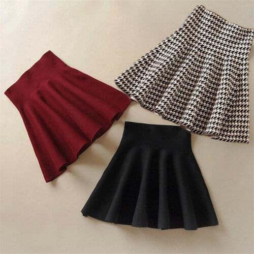 2021 Spring And Autumn New Womens Skirt Knitted Mini Skirt Ladies High Waist Casual Pleated Stretch Umbrella Skirt One Size