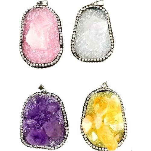 Whoelsale 12 Pcs Irregular Shape Amethysts Stone Pendant for Gift Rose Pink Quartz Jewelry