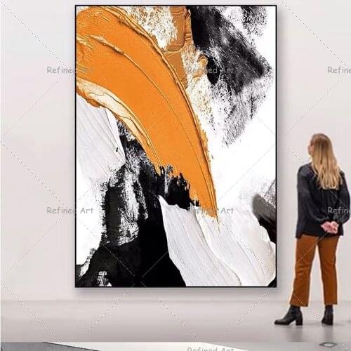 Handmade Art Orange Abstract Oil Painting Canvas 100%Hand-painted Living Room Entrance Wall Fashion Decorative Frameless Artwork