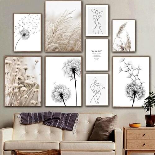 Nordic Posters Black And White Painting Dandelion Wall Art Print Reed Canvas Poster Modern Wall Pictures For Living Room Decor