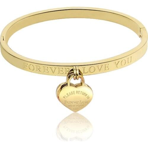 Hot Classic Stainless Steel Gold Colour Bracelets & Bangles Wholesale Jewelry Fine Double Peach Heart Love Bracelets Female