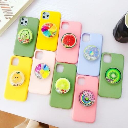 Luxury 3D Quicksand Fruit Stand Holder Phone Case For iPhone 12 Pro 11 XR XS MAX Mini 6 7 8 Plus 5S SE 2020 Soft Cover Back Capa