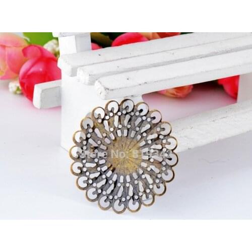 Retail 10Pcs Bronze Tone Filigree Round Wraps Connectors Metal Crafts Gift Decoration DIY Findings 37x37mm