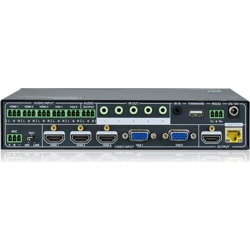 SC51T Mixed inputs HDMI VGA to HDMI Scaler Switcher with HDbaset out supports 5 video, 5 audio & 1 MIC inputs