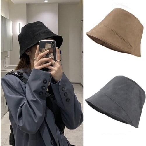 Simple Fashion Woman Girl Solid Color Bucket Hats Caps Korean Style Suede Outdoor Sun Hat Women Man Winter Autumn Fishing Hat