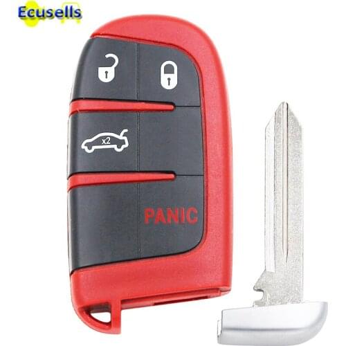 Replacement Remote Key Shell Case Fob 4 Buttons for Chrysler Jeep Dodge Charger Challenger Dart Durango 2011-2018 -Red