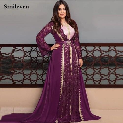 Smileven Lace Moroccan Kaftan Formal Evening Dress Flare Sleeve Women Muslim Party Dress Dubai Special Occasion Dress Plus Size