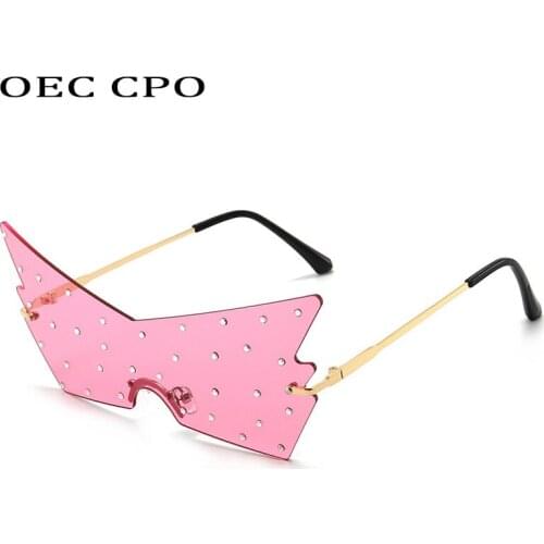 OEC CPO Oversized Goggle Sunglasses Women Brand Diamond Rimless Sunglasses Female Fashion Rhinestone Punk Eyeglasses O913