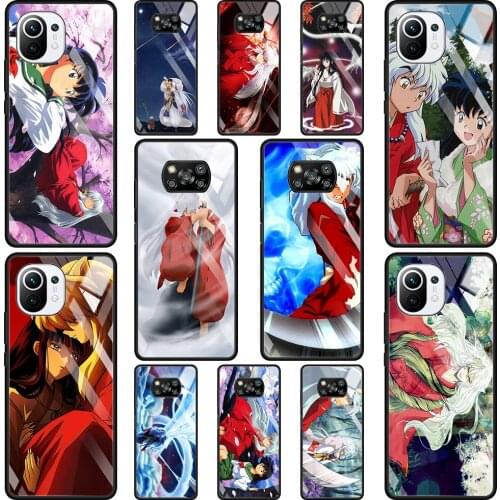 Phone Glass Case For Mi Poco X3 NFC 10T 9T Note 10 11 Pro Lite Ultra 11i F3 Transparent Fitted Fundas Inuyasha