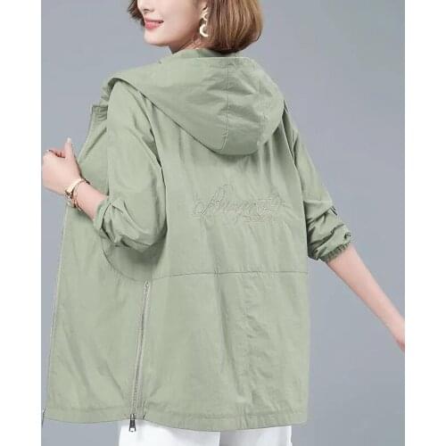 Summer Thin Trench Coats Womens Casual Loose Sun Protection Shirt Coat Hooded Sun Protection Clothing Large size Womens Clothing