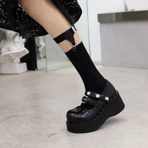 YMECHIC 2021 Autumn New Fashion Punk Dark Platform Shoes Big Size 34-43 Gothic Street Style Wedges Punk Cool Casual Pumps Black
