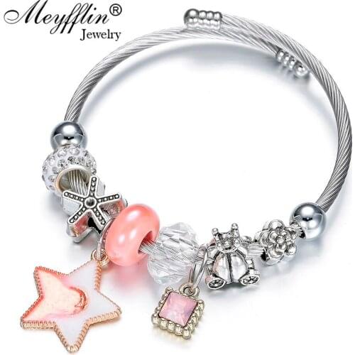 Vintage Silver Cuff Bracelets For Women Fashion Crystal Pumpkin Car Charm Bracelet & Bangle With Star Pendant Pulseras Jewelry