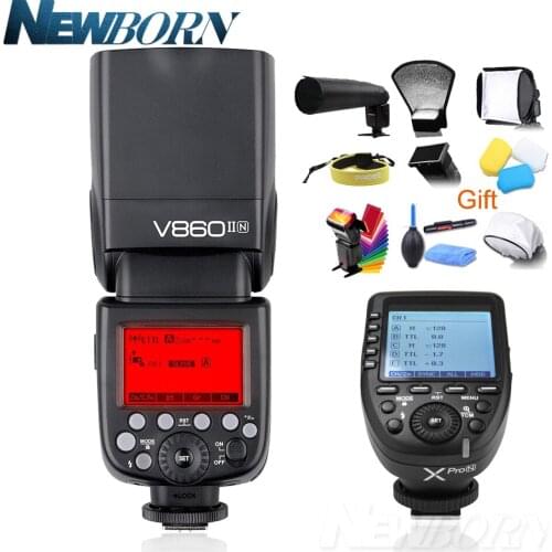 Godox V860II V860II-N GN60 i-TTL HSS 1/8000s Speedlite Flash w/ Li-ion Battery + Xpro-N Flash Transmitter for Nikon + Gift