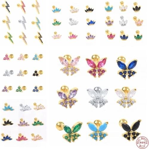 CANNER 1pcs 925 Sterling Silver Stud Earrings Helix Butterfly Crown Piercing Earrings For Women Fine Jewelry Cartilage Aretes