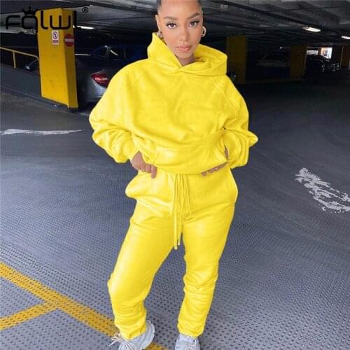 FQLWL Autumn Winter Streetwear Two Piece Set Women Tracksuit Outfits Solid Hooded And Joggers Women Pants Matching Set Sweatsuit