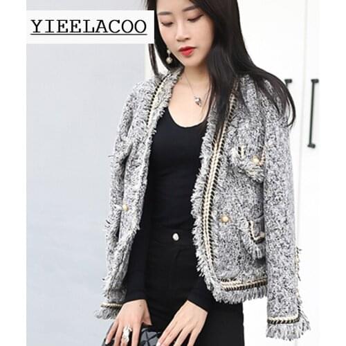 Gray tweed jacket double-breasted heavy industry trim high-end custom autumn / winter womens coat ladies office jacket coat