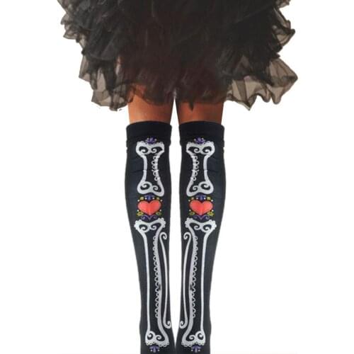 1Pairs Skeleton Bone Foot Socks Halloween Over The Knee Costume High Stockings Socks Skeleton Bowknot Cosplay Stockings