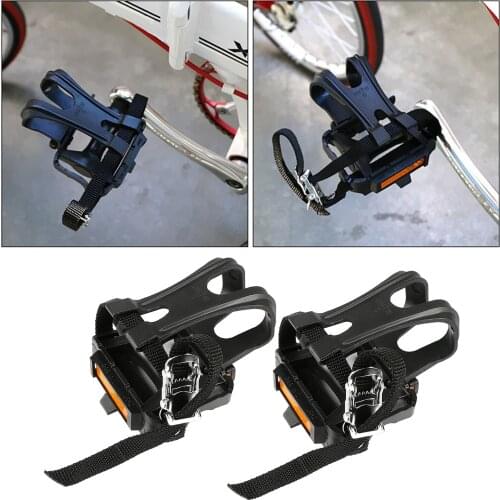 1 Pair Light Weight Nylon Mountain Road Bike Pedal Toe Clip with Straps for Outdoor Cycling Indoor Stationary Bicycles
