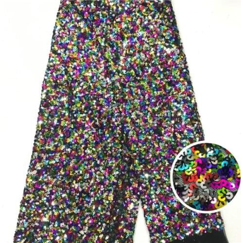 1Yard African Colourful Sequin Embroidered lace fabric for wedding formal dress high quality sequin cloth fabric diy sewing