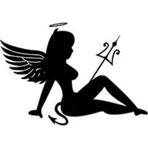 15.2*10.5CM Fashion Angel Devil Girl Car Decals Personalized Vinyl Car Stickers Car Styling Black/Silver C7-0810