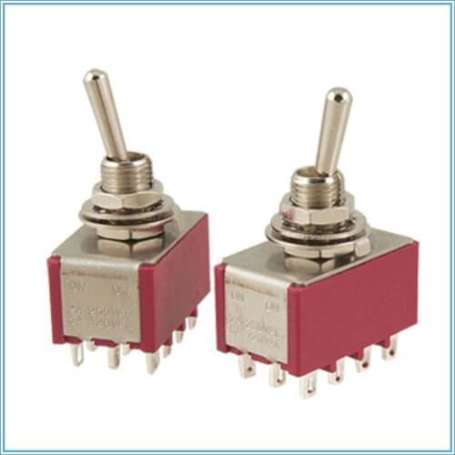 2 Pcs AC 250V 2A 120V 5A 12 Pin 4PDT ON/ON Toggle Switch
