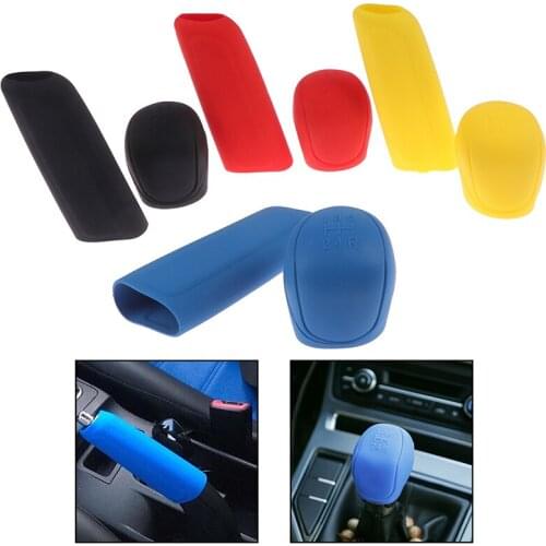 2Pcs Universal Manual Gear Shift Collars Car Silicone Gear Head Shift Knob Cover Handbrake Grip Car Hand Brake Covers Case