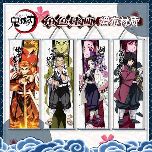70CM Demon Slayer Kimetsu no Yaiba Hashibira Inosuke Tomioka Giyuu hanging Rengoku Kyoujurou scroll paintings Model toys gift