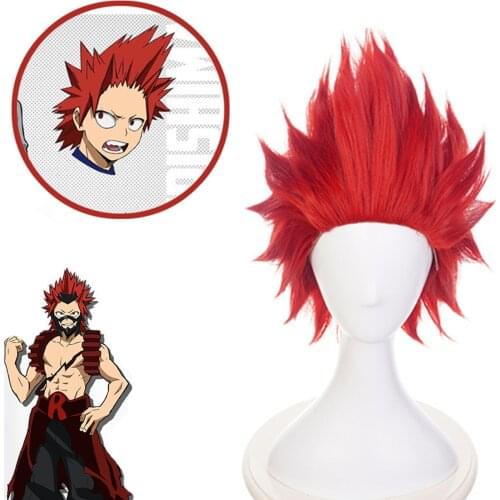 Anime My Boku no Hero Academia Kirishima Eijiro Mens Red Short Curly Cosplay Costume Synthetic Hair Party Wigs +Wig Gift