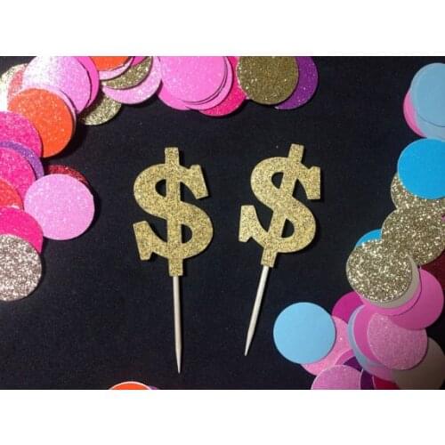 Glitter Dollar Sign Party Cupcake Toppers Engagement Bachelorette birthday Wedding Bridal Shower food picks