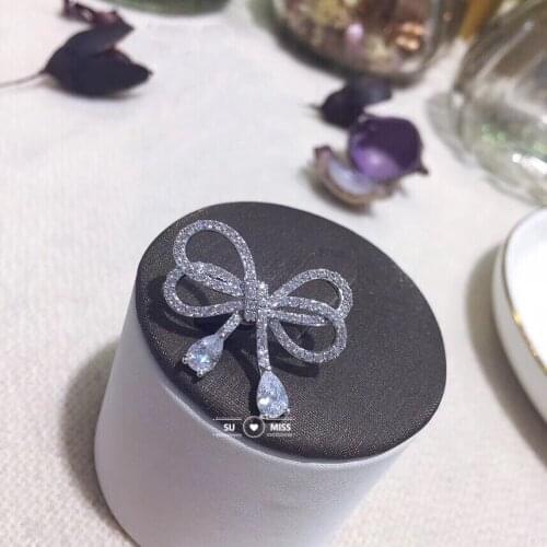 Small Size Brooch Women CZ stone Bowknot Brooch Fashion Jewelry High Quality Gift Free Shipping