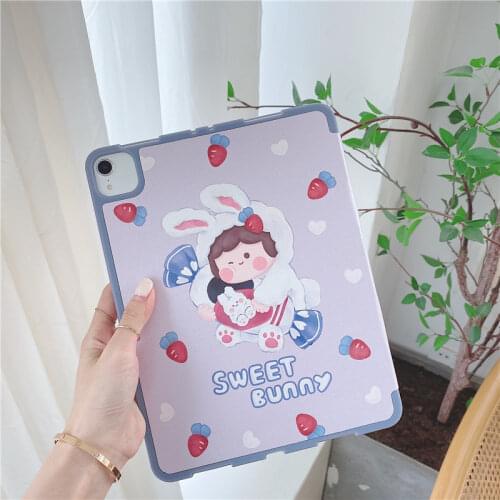 For iPad AIR 3 10.5 Pro 2020 11 inch Cases 2019 for iPad 2017 2018 Air2 9.7 Mini 5 Cover Cute Cartoon With Pencil Slot Case