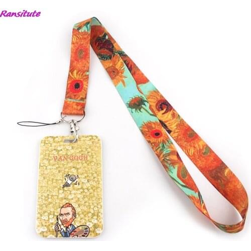 Ransitute R1386 Painter Van Gogh Sunflower Fashion Lanyards ID Badge Holder Bus Pass Case Cover Slip Bank Credit Card Holder