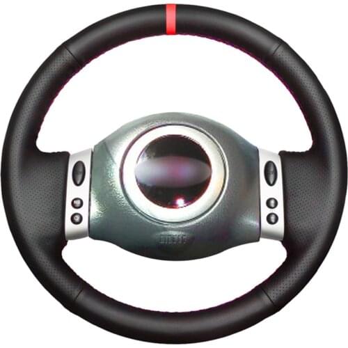 Black PU Faux Leather Blue Marker Hand-stitched Car Steering Wheel Cover for Mini Coupe 2001-2006 Mini R50 R53 R60