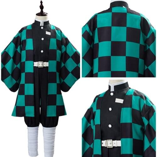 Kids Children Anime Demon Slayer Kimetsu no Yaiba Kamado Tanjirou Cosplay Costume Kimono Uniform Outfits Cloak