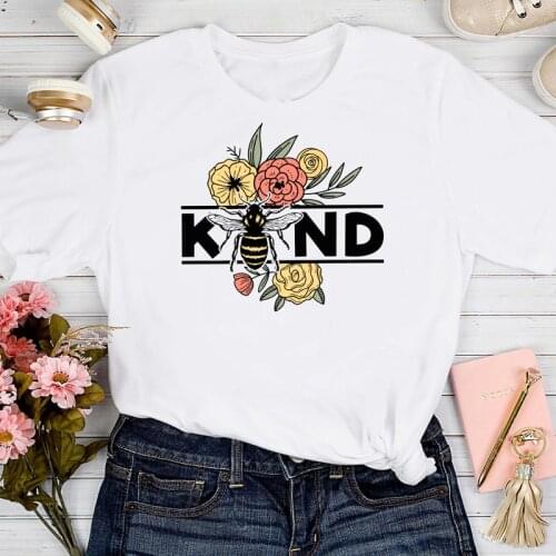 Colored Flower Bee Kind T-shirt Vintage Women Christian Bible Tshirt Aesthetic Summer Short Sleeve Graphic Kindness Top Tee