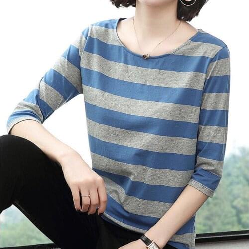 Women Spring Summer Style T-Shirts Tops Lady Casual Half Sleeve O-Neck Loose Style Striped Printed Tshirts Tees ZZ0214