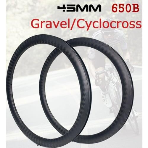 HULKWHEELS Gravel Cyclocross Disc Brake Carbon Fiber Rims 430g Depth 45mm Width 30mm Tubeless Road Bike Rims 650B Bicycle Wheels