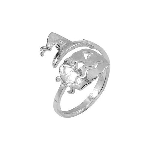 Cartoon Halloween Black White Silver Plated Pumpkin Besom Alloy Rings For Women Girls Finger Ring Set Female Jewelry