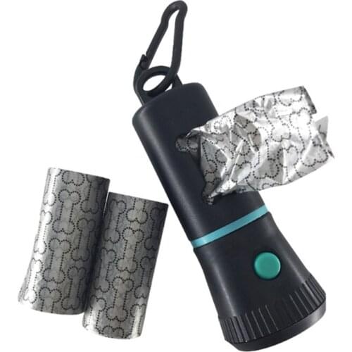 Dog Poop Bag Dispenser with LED Flashlight Cleaning Waste Garbage Box Carrier Pet Puppy Pick-Up Bags Holder Pouch A5YD
