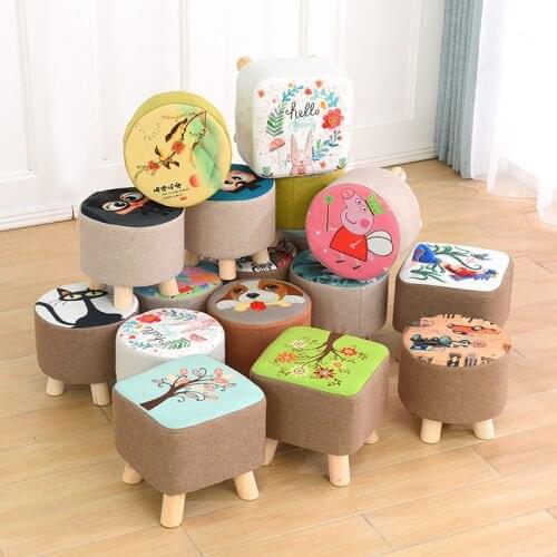 Creative adult shoe changing stool solid wood small stool fashion square stool fabric low stool sofa stool small bench home